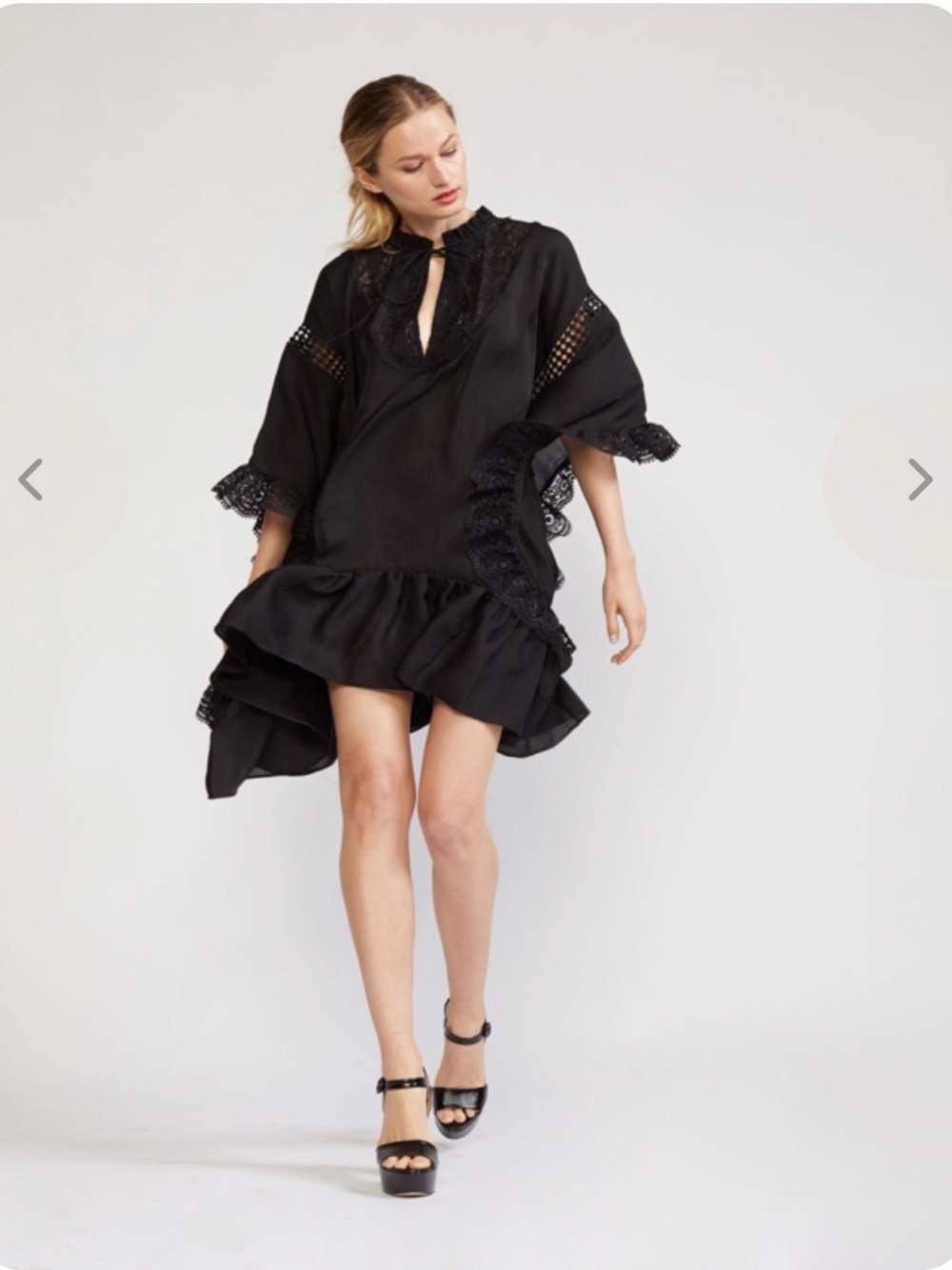 Cynthia Rowley Black Lace-Trim High-Low Ruffle Dress